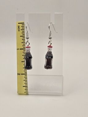 Novelty Cola Bottle Dangle Earrings in Brown and Red